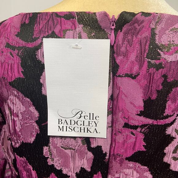 Belle Badgley Mischka New Floral PInk Black "Sharon Dress" Bell Sleeves Size 2 - Picture 5 of 9